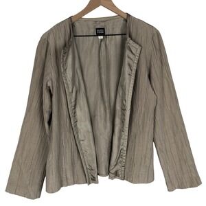 EILEEN FISHER Silk Cotton Open Jacket Sz S Beige Crinkle Light Weight Career EUC